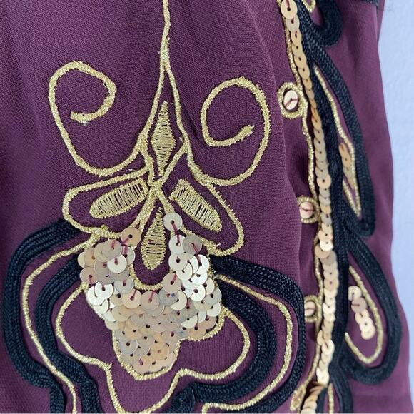 Temperley London Embroidered Silk Sequin Gold Plum Skirt size 8 - Picture 6 of 8